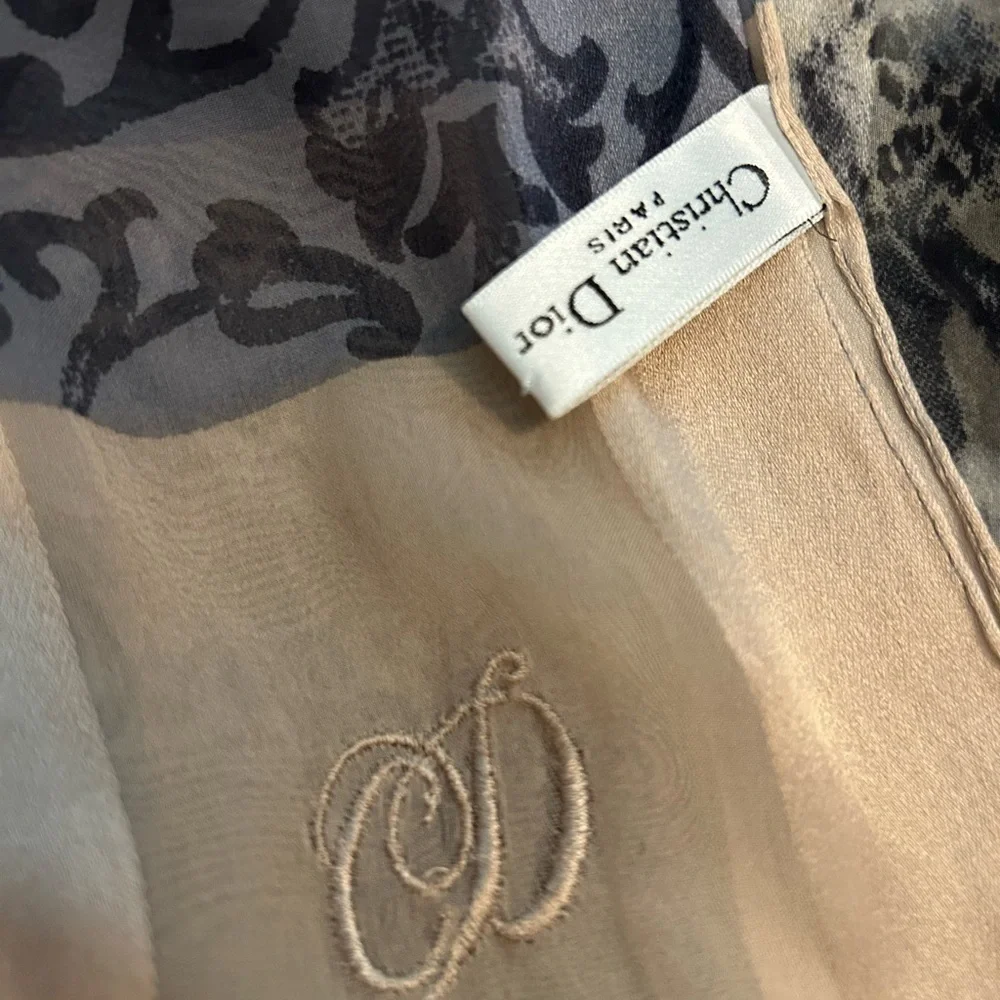 Christian Dior John Galliano silk Women's Floral Scarf - Blue, gray, Cream 60”